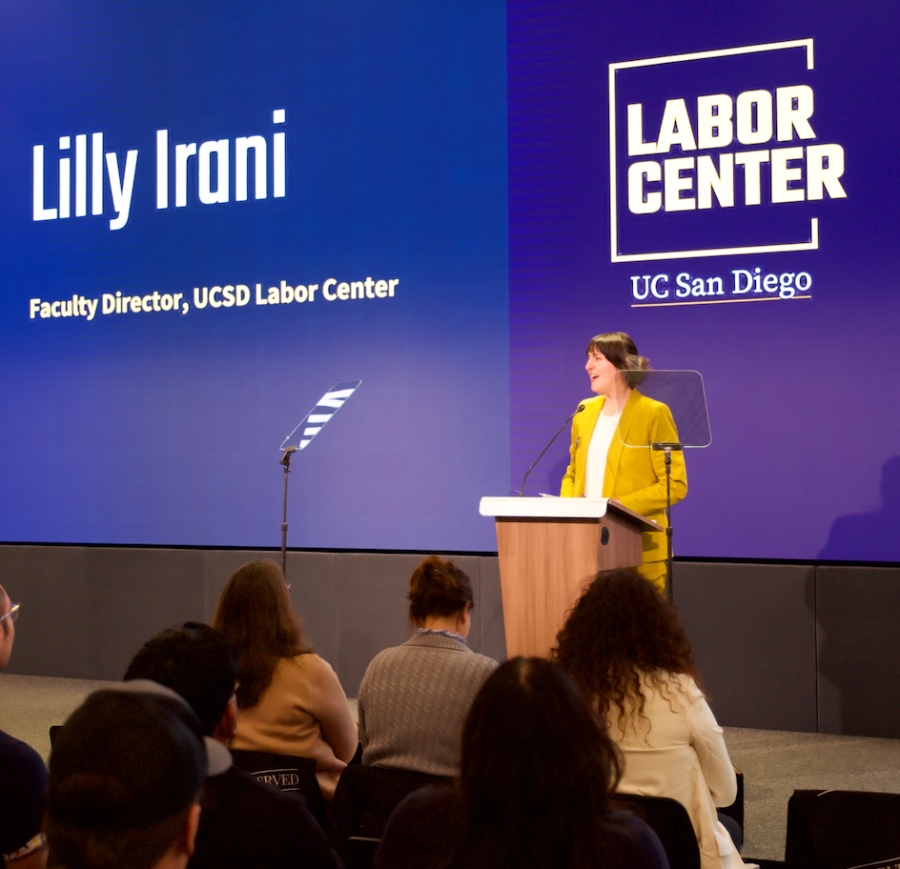 Lilly Irani at a podium